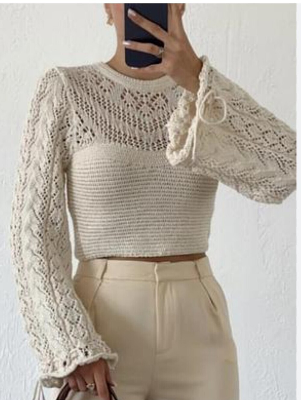 NWT Zara Cream Open crochet Sweater Top- SIZE MEDIUM